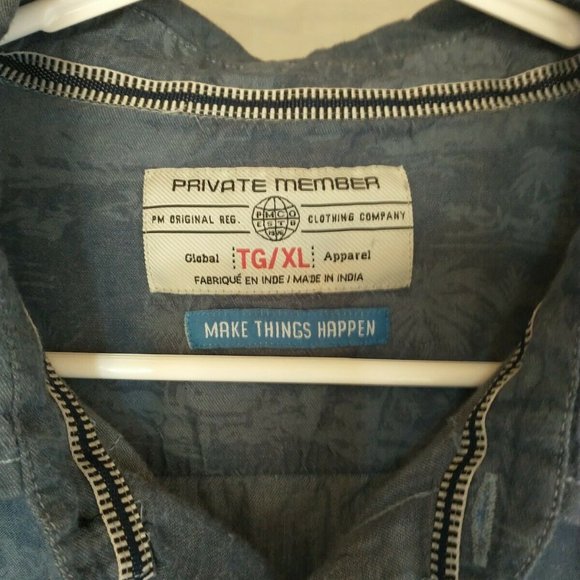 Private Member Men's XL Blue Hawaiian Short Sleeve Button Up Shirt - Picture 3 of 11